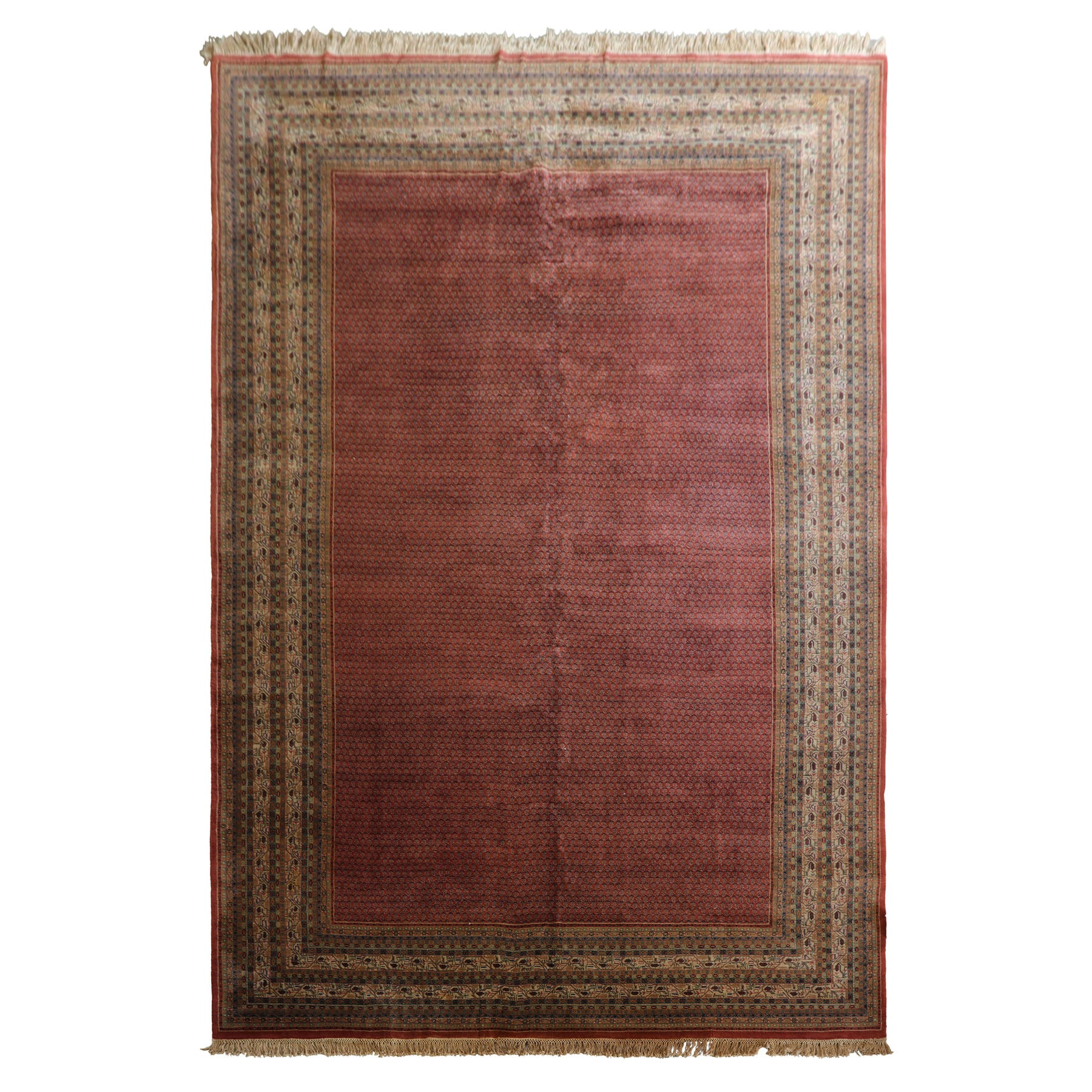 12x18 Rust, Rose, Beige Color Hand Knotted Paisley Wool Traditional Oriental Rug