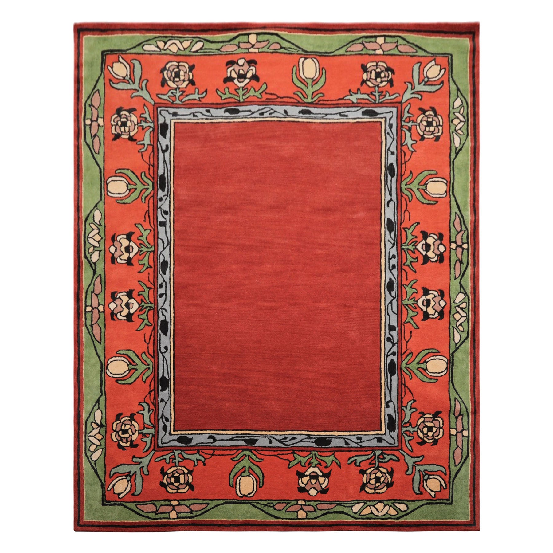 Multi Size Rosy-Red Sage Orange Color Hand Tufted William Morris Wool Traditional Oriental Rug