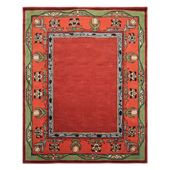 Multi Size Rosy-Red Sage Orange Color Hand Tufted William Morris Wool Traditional Oriental Rug