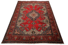 9x12 Red, Ivory, Aqua Color Hand Knotted Tabriz Wool Traditional Oriental Rug