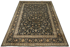 10x14 Black, Ivory, Mint Color Hand Knotted Kashan Wool Traditional Oriental Rug