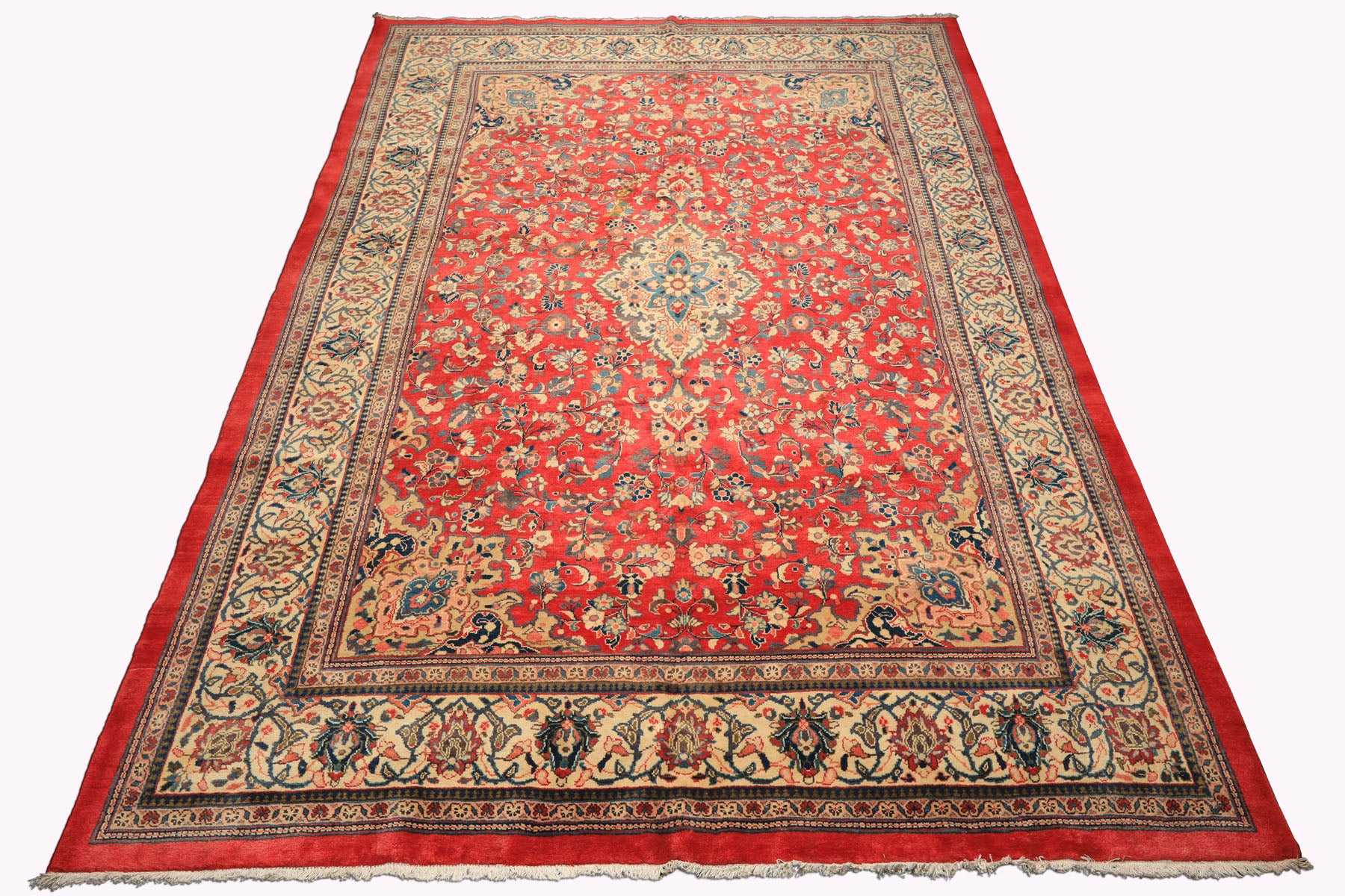 9x13 Rose, Ivory, Blush Color Hand Knotted Mahal Wool Traditional Oriental Rug