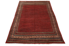 7x11 Tomato Red, Beige, Aqua Color Hand Knotted Persian Boteh Wool Traditional Oriental Rug