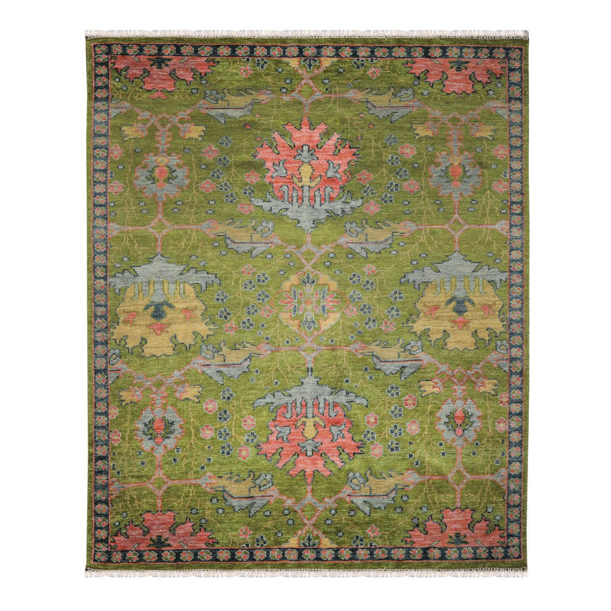 Multi Size Green Pink Navy Color Hand Knotted Turkish Oushak 100% Wool Traditional Oriental Rug
