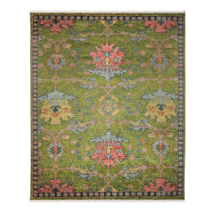 Multi Size Green Pink Navy Color Hand Knotted Turkish Oushak 100% Wool Traditional Oriental Rug