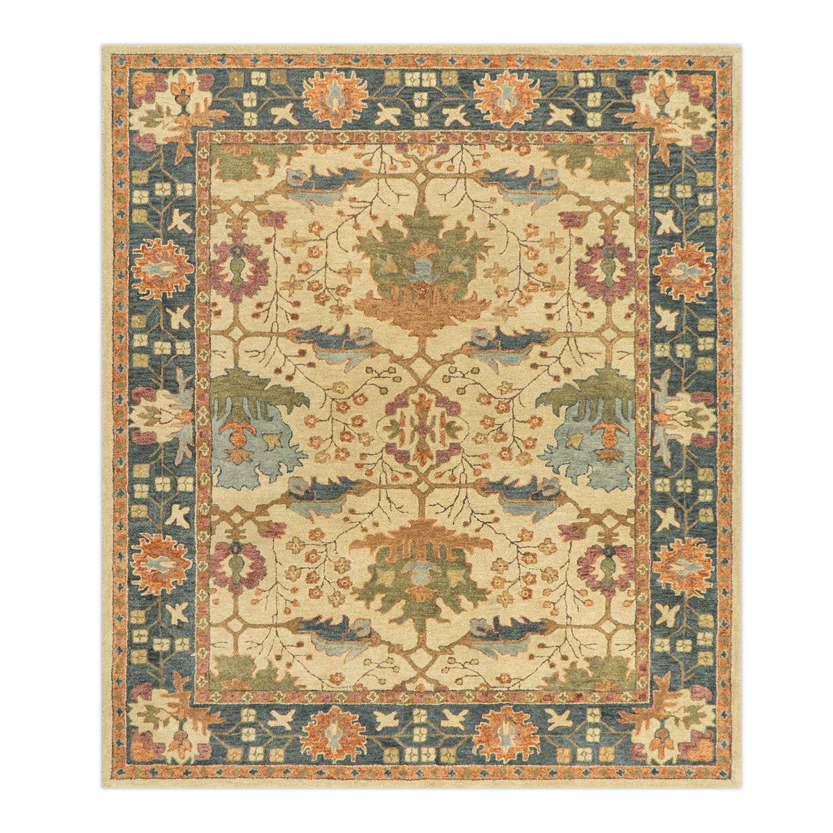Multi Size Light Gold Blue Burnt Orange Color Hand Tufted  Wool  Oriental Rug