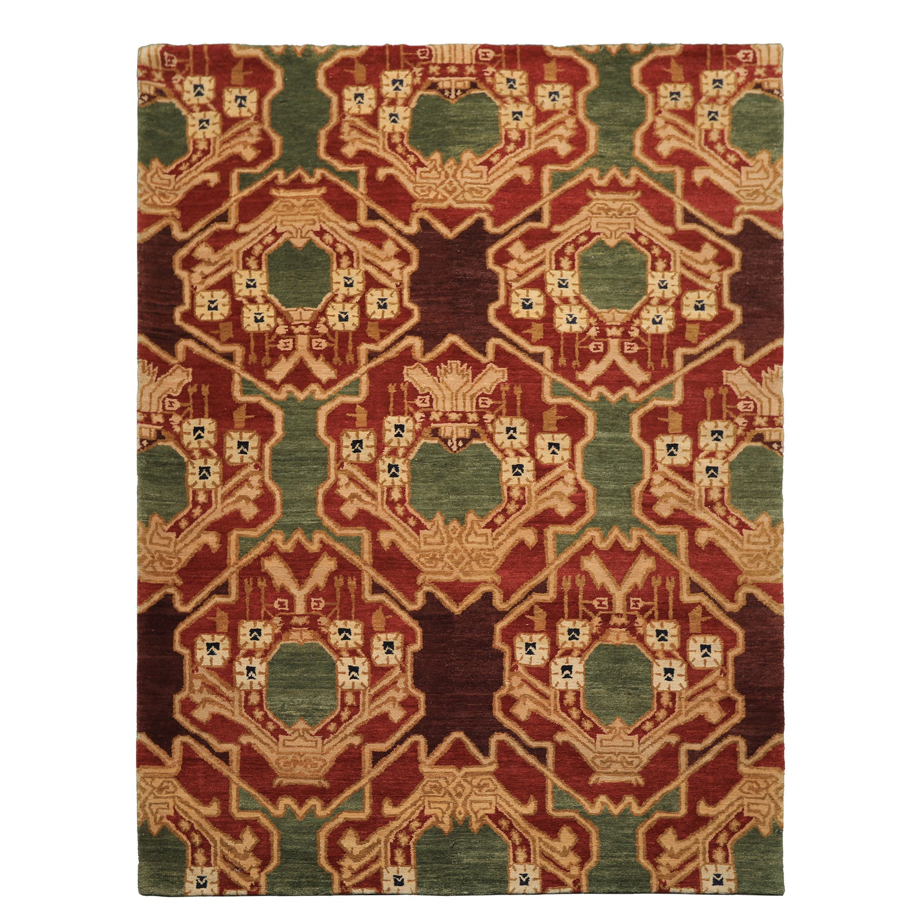 6x9 Sage, Rust, Maroon Color Hand Knotted Tibetan Wool Arts & Crafts Oriental Rug