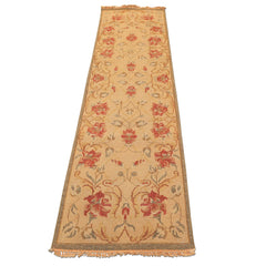 Runner Beige, Rust, Gold Color Hand Knotted Soumak Wool Transitional Oriental Rug