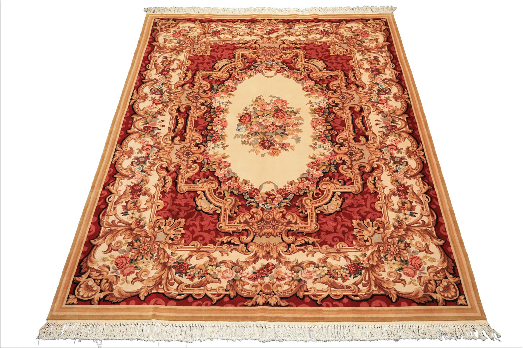 8x10 Ivory, Rose, Blush Color Hand Knotted French Aubusson Savonnerie Wool Traditional Oriental Rug