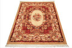 8x10 Ivory, Rose, Blush Color Hand Knotted French Aubusson Savonnerie Wool Traditional Oriental Rug
