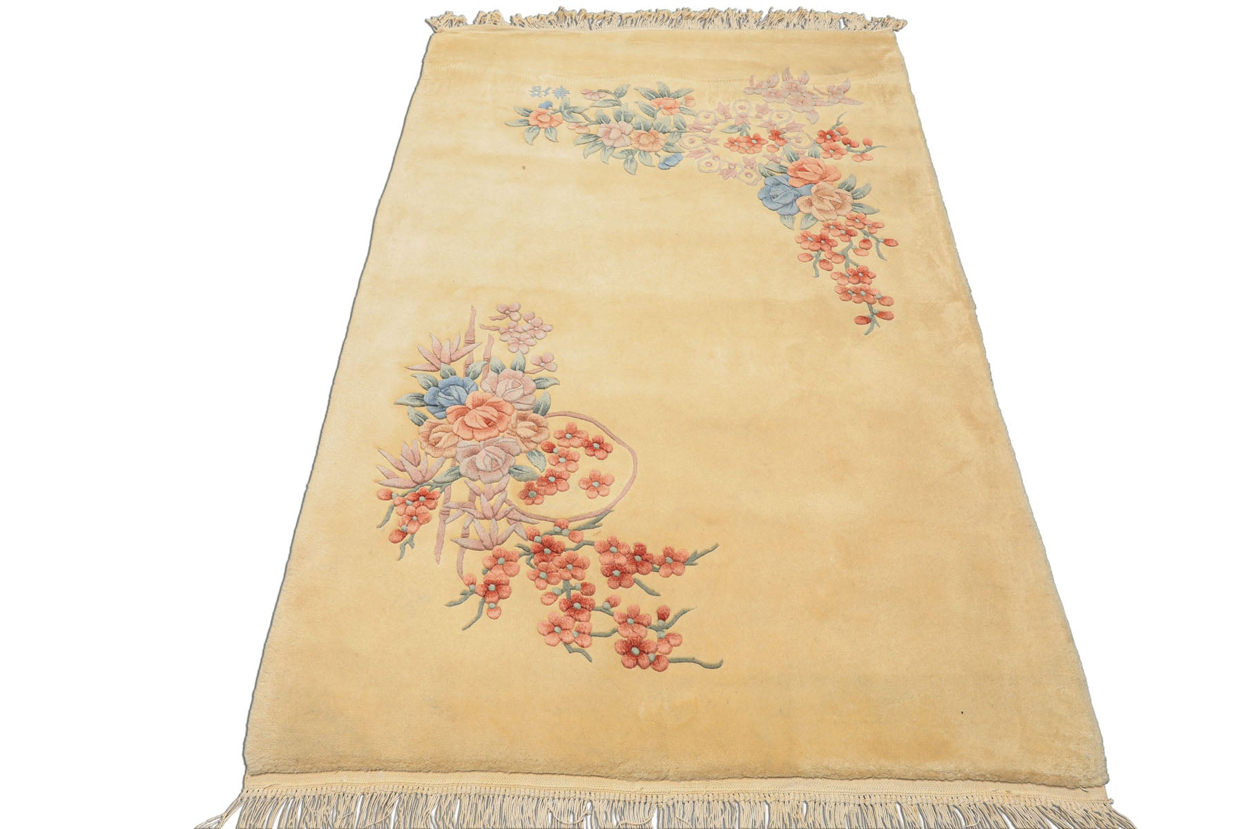 4x6 Ivory, Blush, Taupe Color Hand Knotted French Aubusson Savonnerie Wool Traditional Oriental Rug
