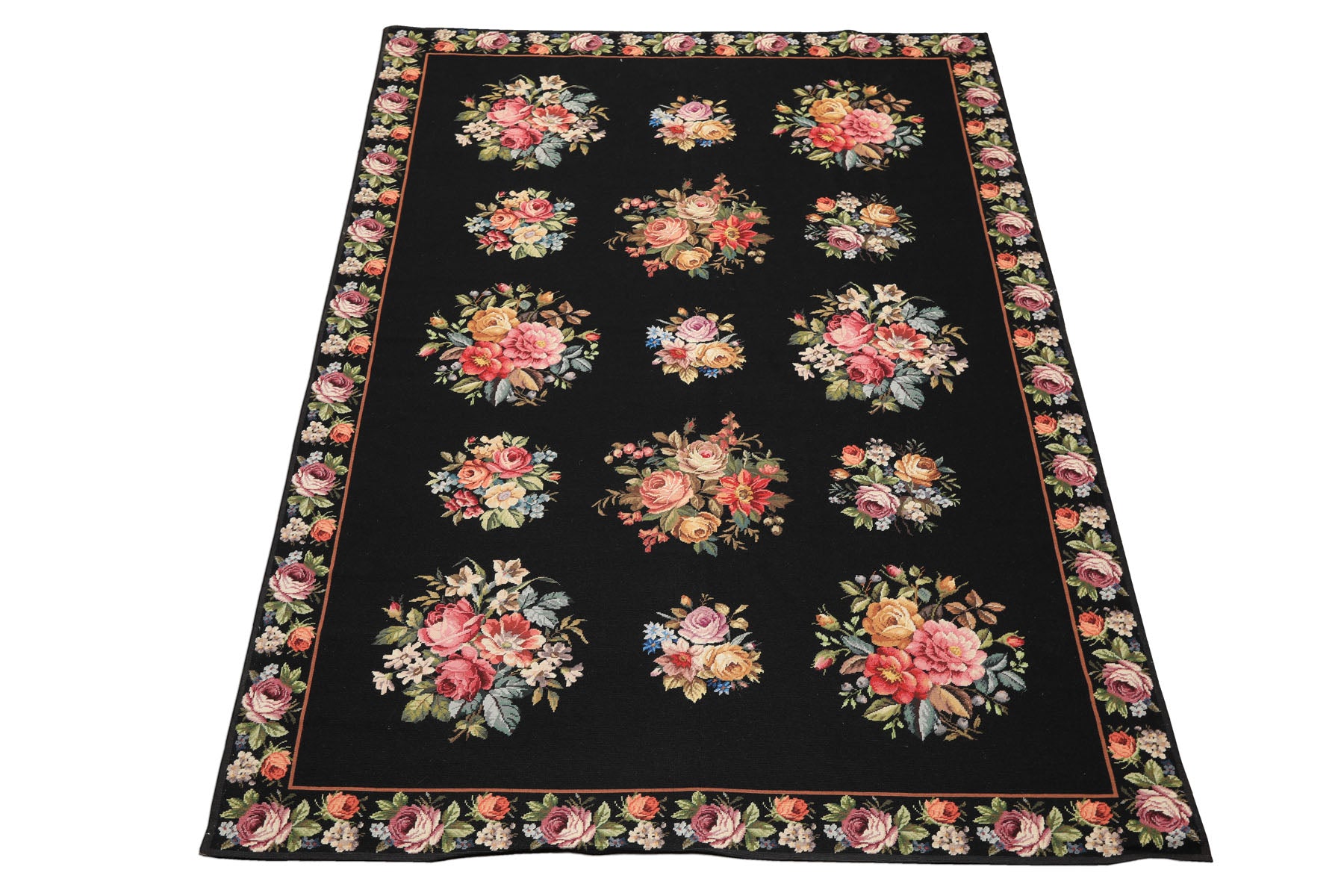 6x9 Black, Ivory, red Color Hand Woven French Aubusson Needlepoint Wool Traditional Oriental Rug