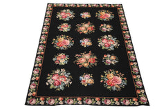 6x9 Black, Ivory, red Color Hand Woven French Aubusson Needlepoint Wool Traditional Oriental Rug