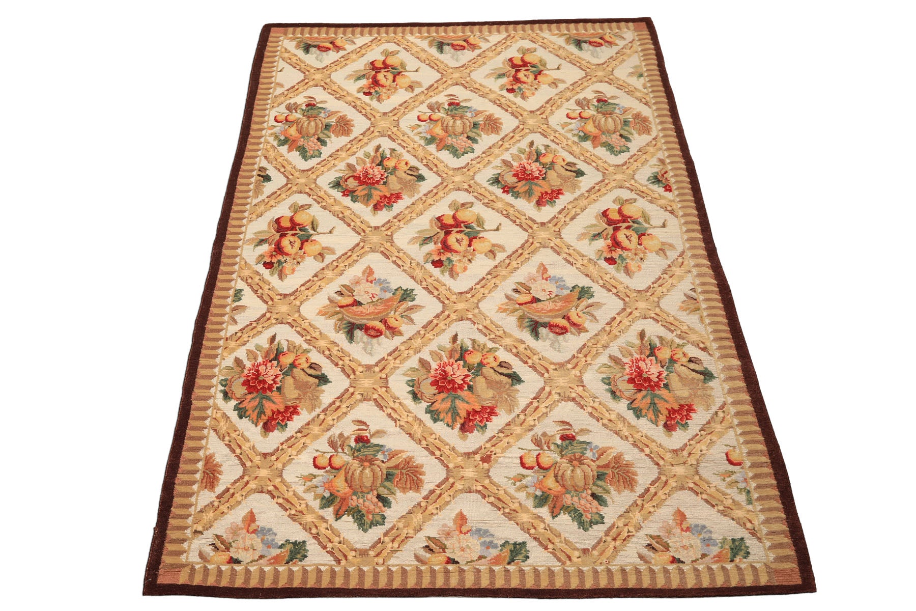 6x9 Ivory, Beige, Tan Color Hand Woven French Aubusson Savonnerie Wool Traditional Oriental Rug
