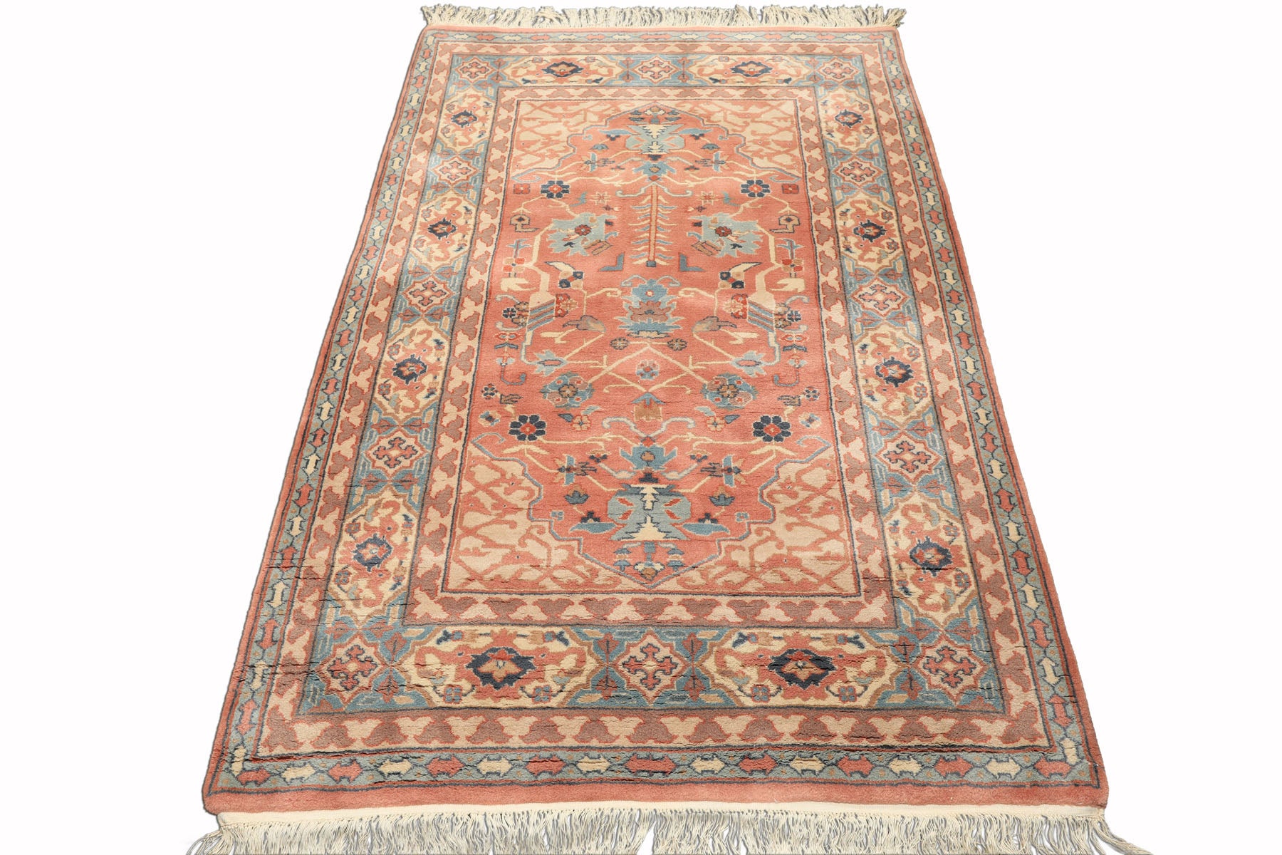 4x6 Blush, Turquoise, Beige Color Hand Knotted Heriz New Zealand Wool Traditional Oriental Rug