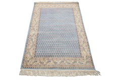 4x6 Blue, Ivory, Taupe Color Hand Knotted Boteh Wool Traditional Oriental Rug
