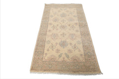 LoomBloom 3'x5' Hand Knotted Ivory Wool Afghan Transitional Oushak Pattern Oriental Area Rug