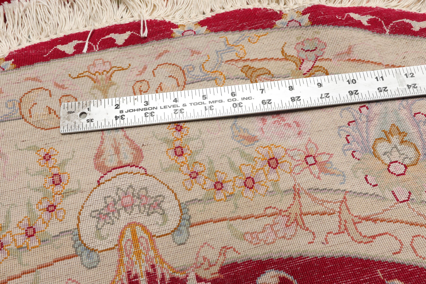 Round Red, Ivory, Blue Color Hand Knotted Tabriz Round Wool& Silk Traditional Oriental Rug