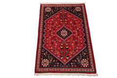 2x4 Red, Navy, Ivory Color Hand Knotted Abadeh Wool Traditional Oriental Rug