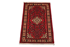 2x3 Rust, Ivory, Blue Color Hand Knotted Abadeh Wool Traditional Oriental Rug