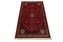 3x5 Red, Navy, Ivory Color Hand Knotted Abadeh Wool Traditional Oriental Rug