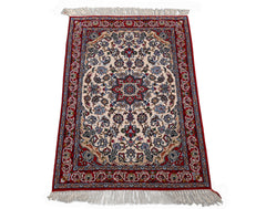 2x3 Ivory, Red, Blue Color Hand Knotted Isfahan Wool & Silk Traditional Oriental Rug