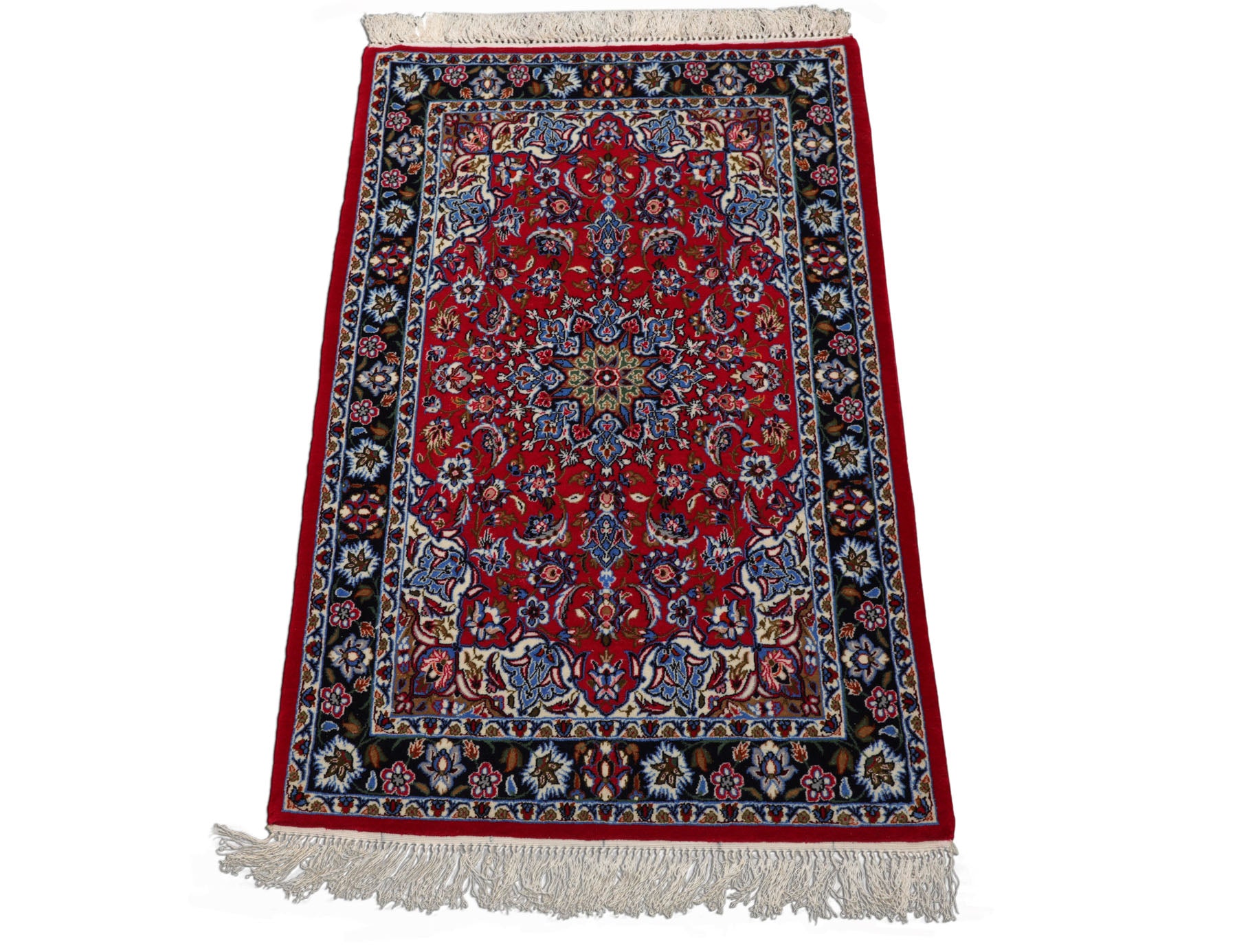 2x3 Red, Navy, Green Color Hand Knotted Isfahan Wool & Silk Traditional Oriental Rug