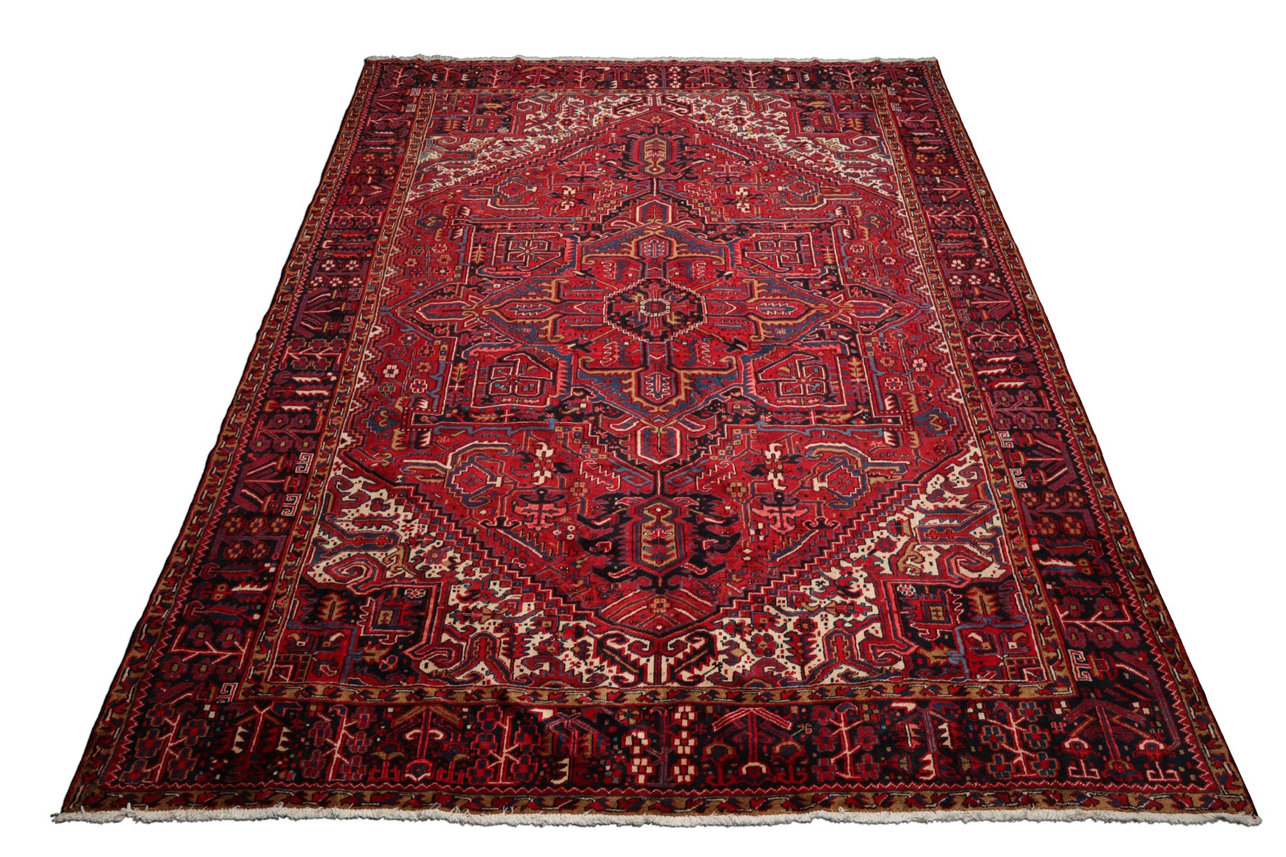 10x12 Red, Charcoal, Blue Color Hand Knotted Heriz Wool Traditional Oriental Rug