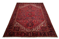 10x12 Red, Charcoal, Blue Color Hand Knotted Heriz Wool Traditional Oriental Rug