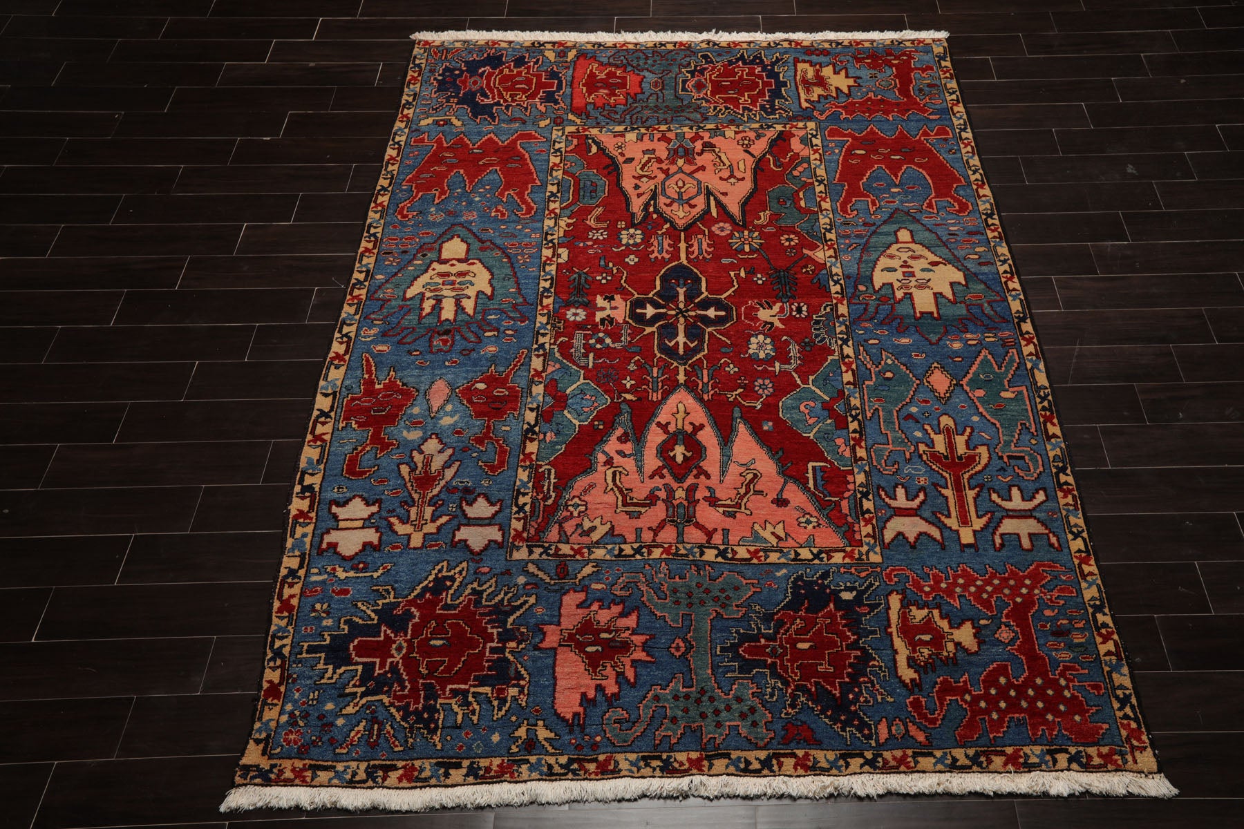 7x9 Red, Blue, Pink Color Hand Knotted Kazak Wool Arts & Crafts Oriental Rug
