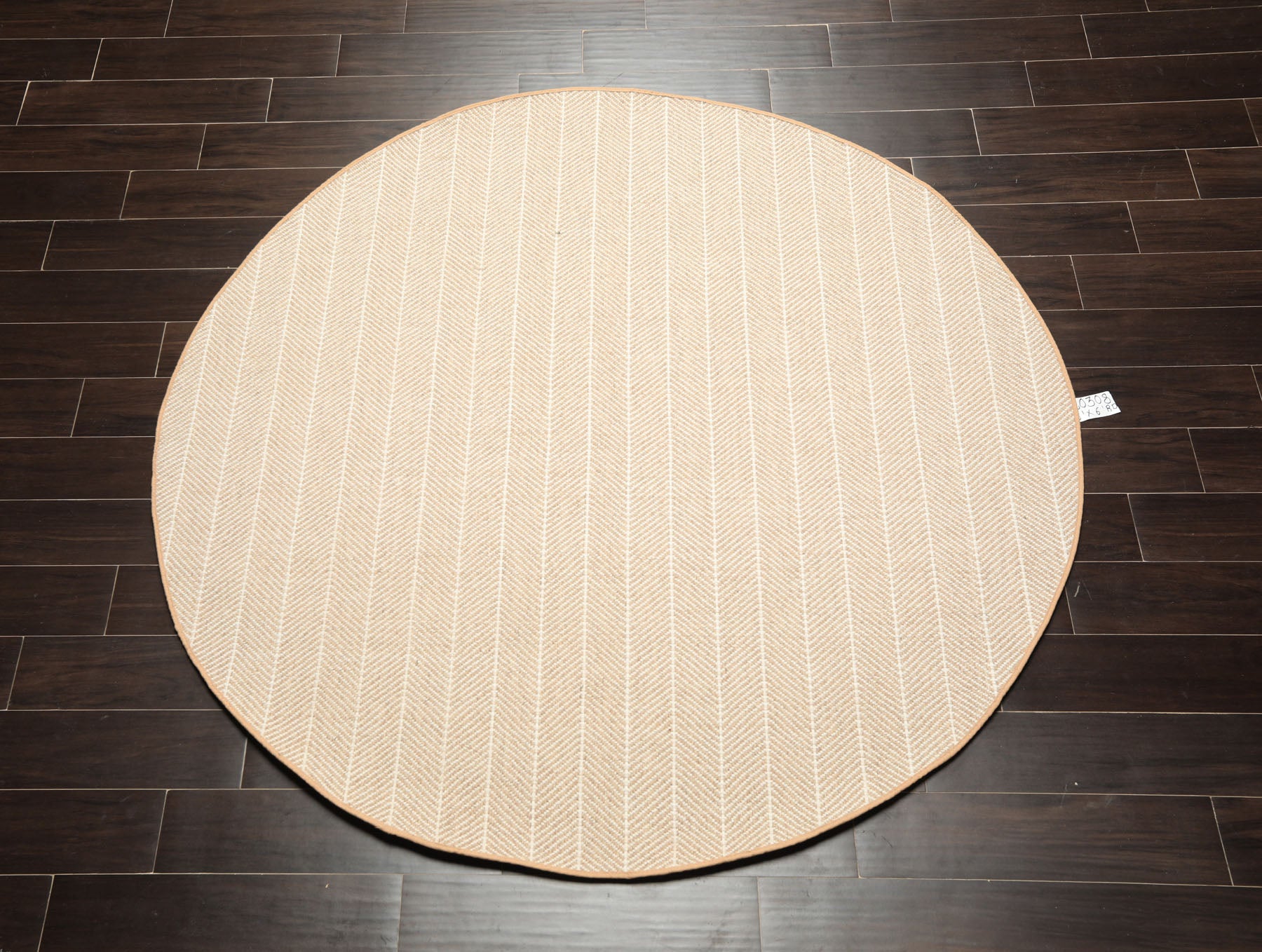 Round Tan, Ivory, Color Hand Woven Flatweave Wool Modern & Contemporary Oriental Rug