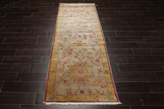 3x8 Beige, Gray, Gold Color Hand Knotted Antique Oushak Wool Traditional Oriental Rug