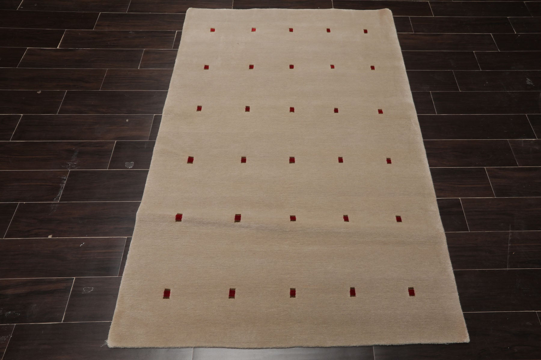4x6 Beige, Red, Gold Color Hand Knotted Tibetan Wool & Silk Modern & Contemporary Oriental Rug