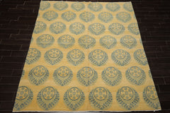 8x9 Light Gold, Mint, Blue Color Hand Knotted Tibetan Wool Transitional Oriental Rug