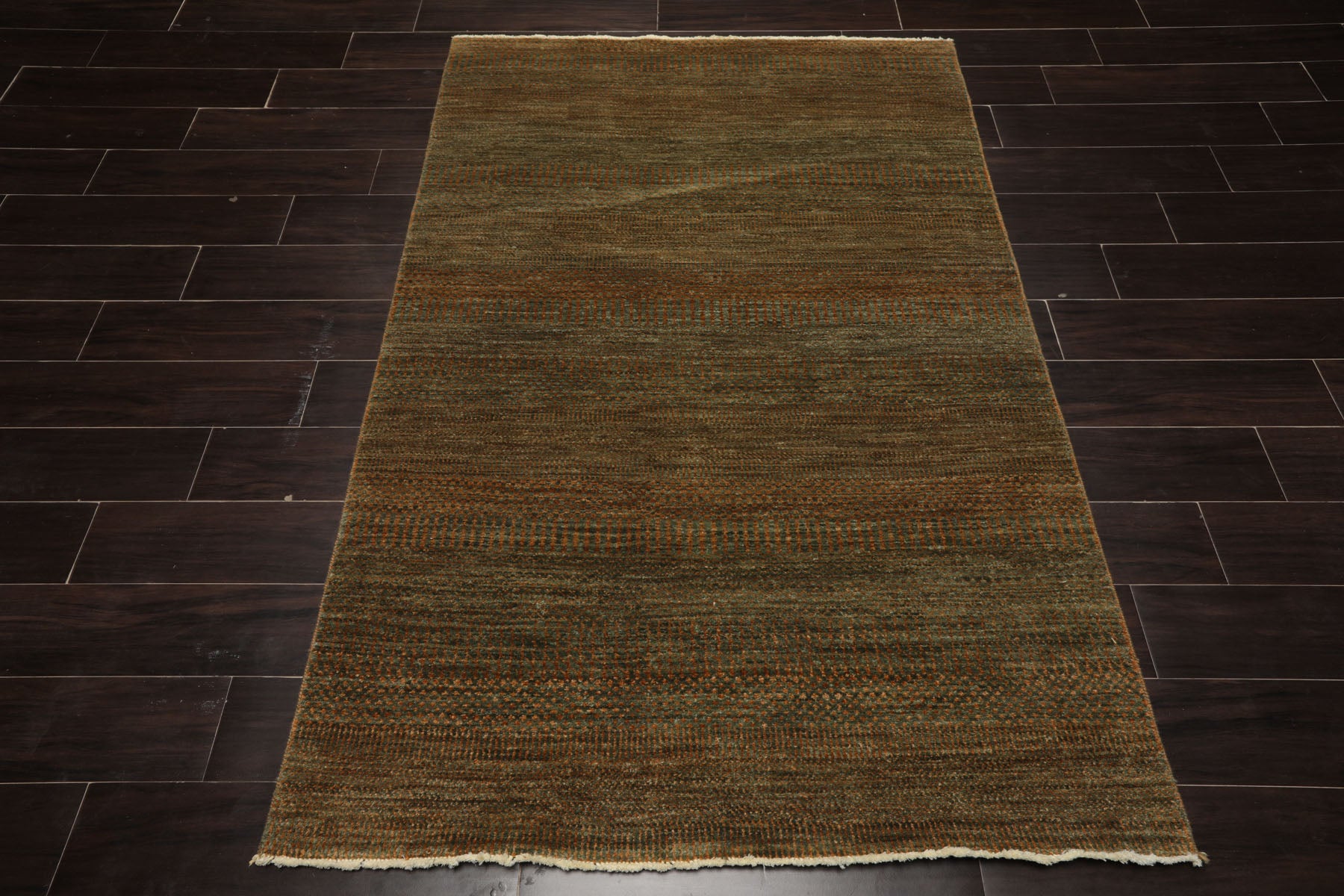 4x6 Green, Brown, Gold Color Hand Knotted Tibetan Wool Modern & Contemporary Oriental Rug