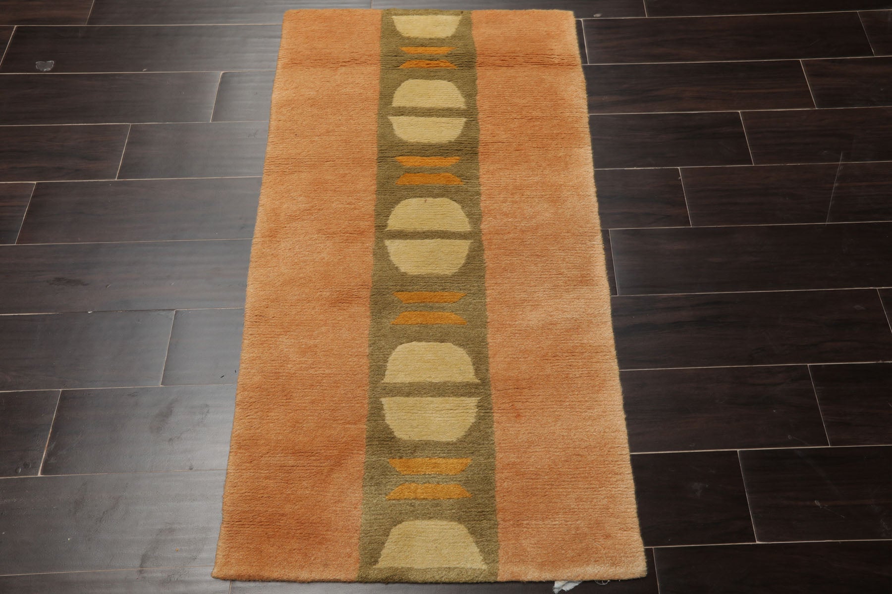2x4 Peach, Green, Gold Color Hand Knotted Tibetan Wool Modern & Contemporary Oriental Rug
