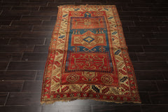 4x6 Rose, Turquoise, Ivory Color Hand Knotted Antique Kazak Wool Traditional Oriental Rug