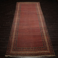 7x15 Antique Rose, Ivory, Navy Color Hand Knotted Antique Serabend Wool Traditional Oriental Rug