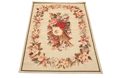 4x6 Ivory, Pink, Blush Color Hand Woven French Needlepoint Wool Traditional Oriental Rug