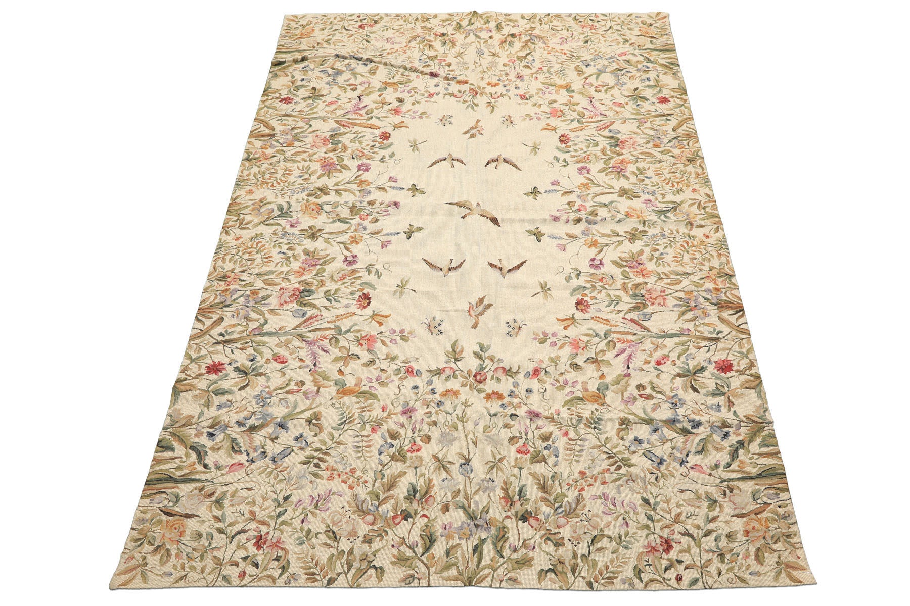 5x8 Beige, Sage, Lavender Color Hand Woven French Needlepoint Wool Traditional Oriental Rug