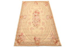 4x6 Beige, Brown, Tan Color Hand Woven French Needlepoint Wool Traditional Oriental Rug