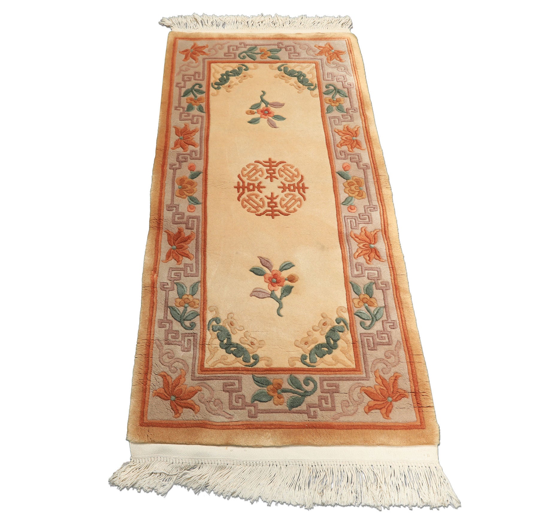 2x4 Ivory, Taupe, Brown Color Hand Knotted Chinese Art Deco Wool Traditional Oriental Rug