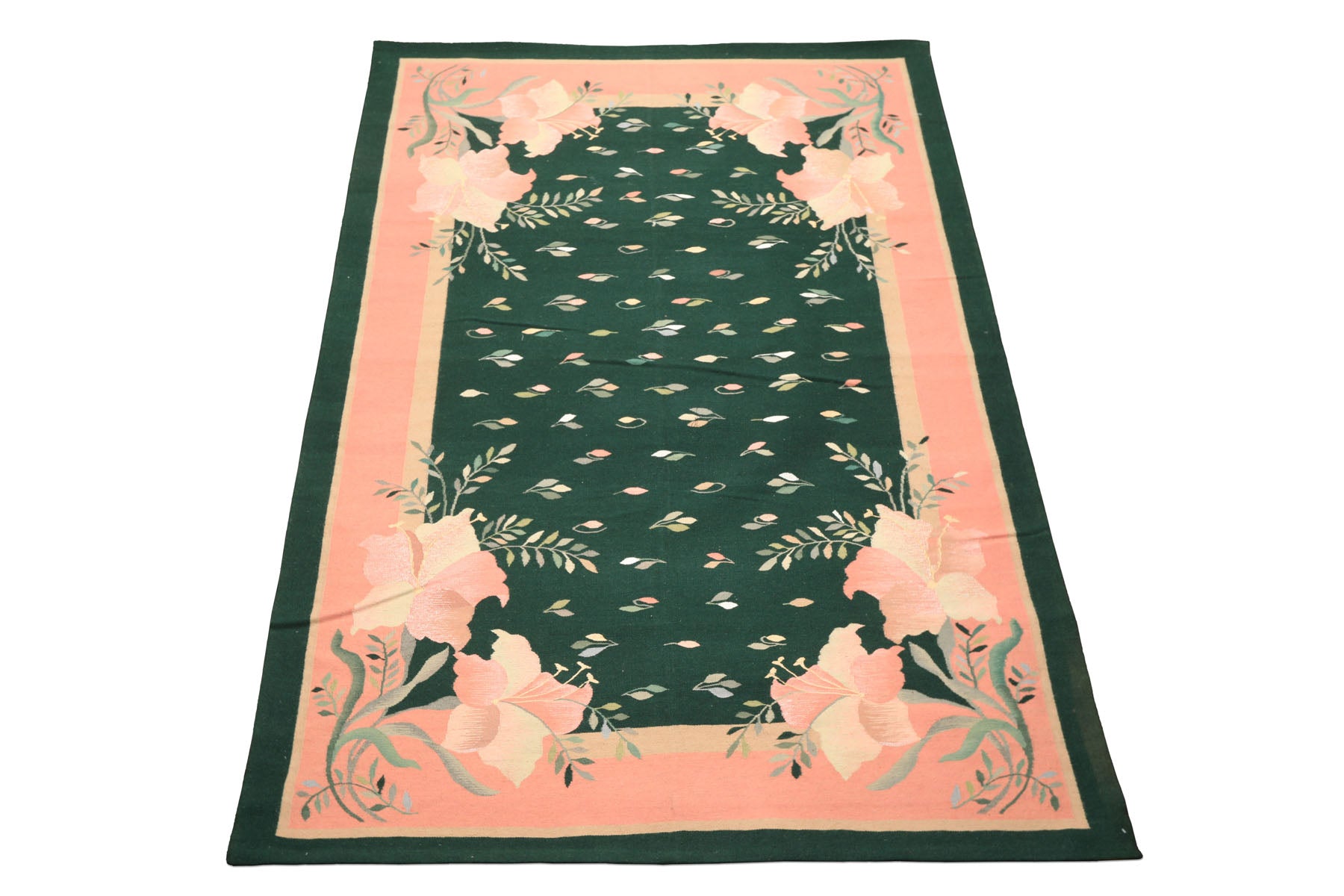 6x9 Green, Pink, Beige Color Hand Woven Durry Kilim Wool Traditional Oriental Rug