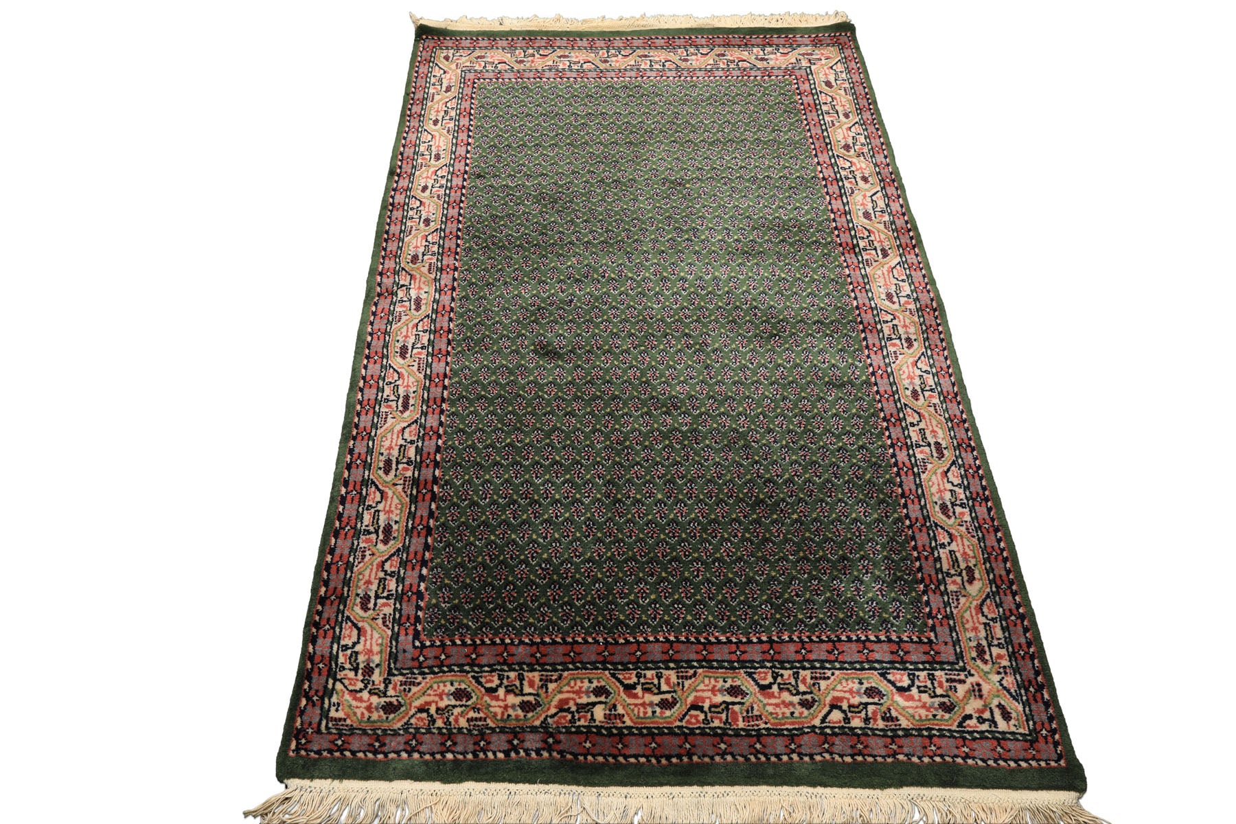 4x6 Green, Ivory, Blue Color Hand Knotted Boteh Wool Traditional Oriental Rug
