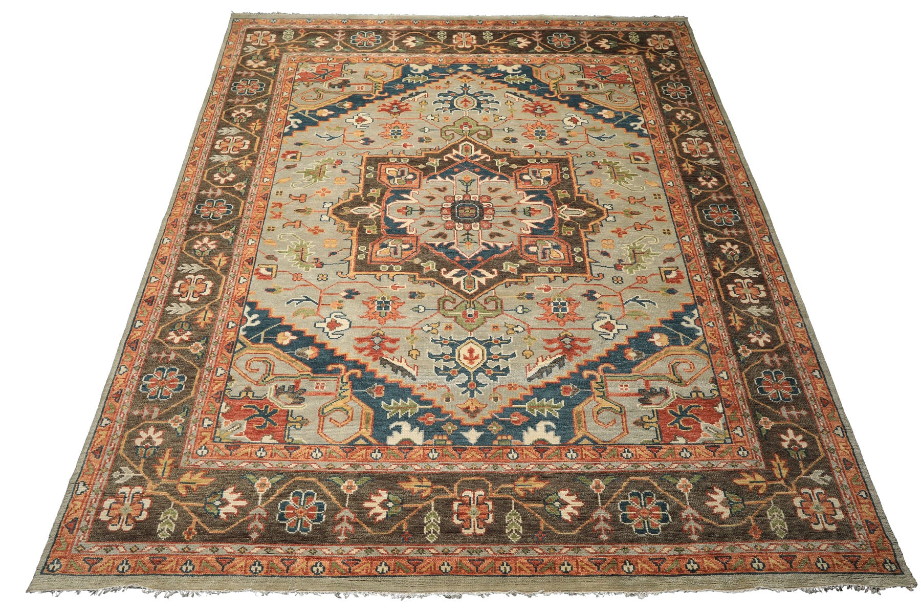 12x15 Mint
, Brown
, Teal
 Color Hand Knotted Oushak Wool Southwestern Oriental Rug