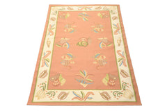 6x9 Blush, Ivory, Lime Color Hand Woven Dhurry Kilim Wool Transitional Oriental Rug