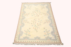5x8 Ivory, Blush, Lavender Color Hand Woven Dhurry Kilim Wool Transitional Oriental Rug