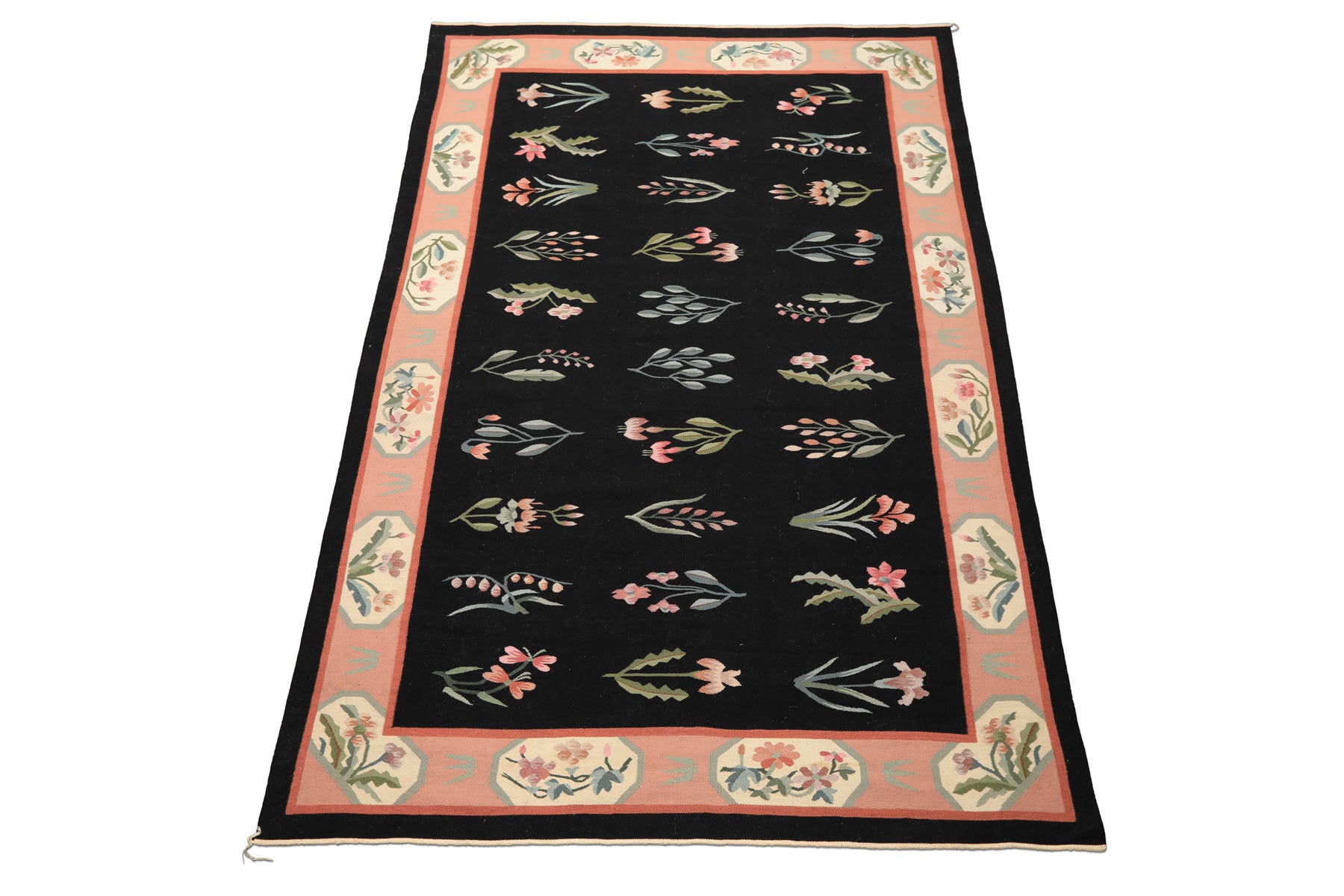 6x9 Black, Blush, Ivory Color Hand Woven Dhurry Kilim Wool Transitional Oriental Rug