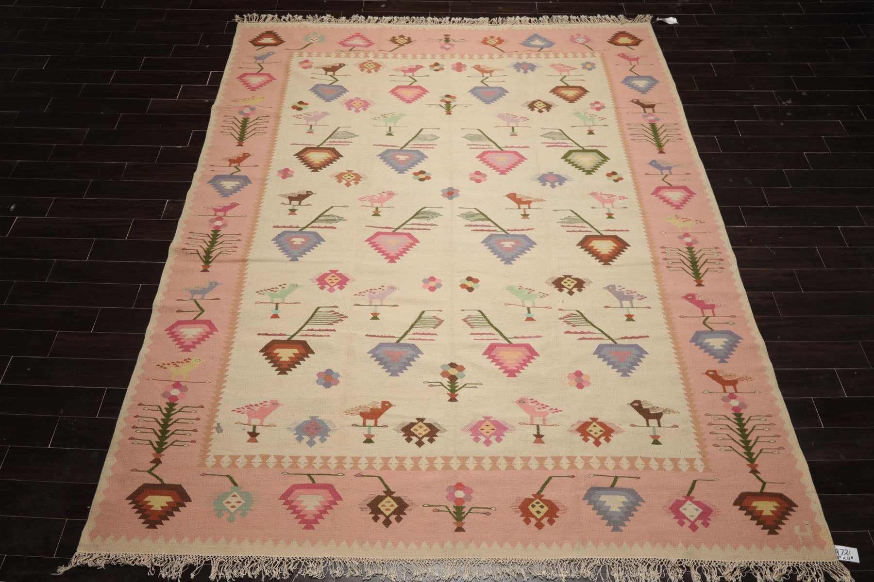 9x12 Ivory, Pink, Lavender Color Hand Woven Kilim Wool Tribal Oriental Rug