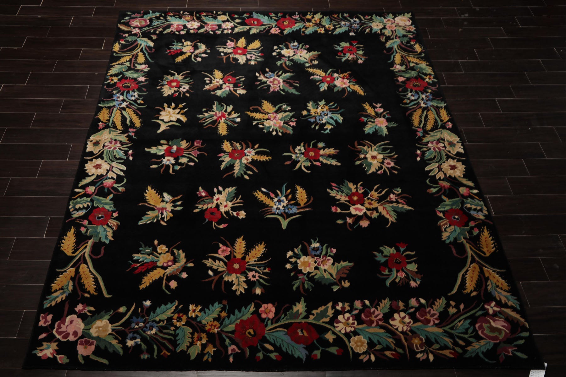 8x10 Black, Gold, Red Color Hand Knotted Art Deco New Zealand Wool Transitional Oriental Rug